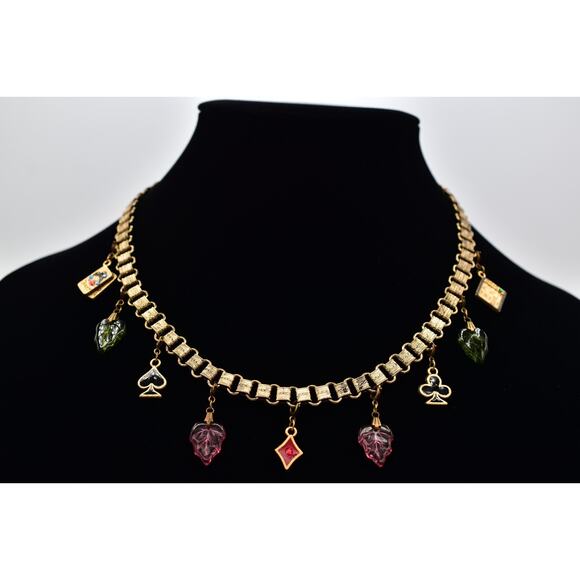 Glass Works Studios Anna Koplik Charm Necklace Collar Casino Cards Signed BinBN - Picture 1 of 12